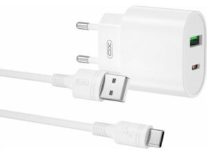 XO L81ATC Caricabatterie Tipo C e USB QC 3.0 20W + Cavo Tipo C - Ricarica Rapida - Uscita con Protezione Smart - Colore Bianco