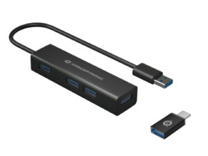 HUB USB 3.0 4 PORTE BK 4*USB A + ADATT.USB C (ALLUMINIO)
