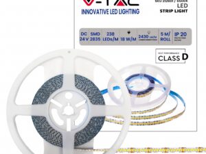 V-TAC Strip LED SMD2835 18W/m 5m 238 LED/m 135LM/W 24V 6500K IP20 10mm
