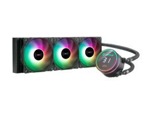 Kit di raffreddamento a liquido Unykach Aquastorm 360 - 3 ventole da 120 mm - Illuminazione RGB - Display temperatura CPU - Tubo da 38 mm