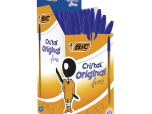 Penna a sfera fine originale Bic Cristal - Punta tonda da 0,8 mm - Tratto 0,30 mm - Inchiostro a base di olio - Traslucido - Colore blu