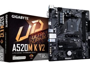 GIGABYTE Scheda madre A520M K V2 - Supporta CPU AMD Ryzen serie 5000 AM4, fino a 5100MHz DDR4 (OC), PCIe Gen3 x4 M.2, LAN GbE, USB 3.2 Gen 1