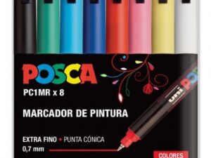 Posca PC1MR Confezione da 8 pennarelli a vernice - Punta a rullo in fibra da 0,7 mm - Inchiostro pigmentato a base d'acqua - Resistente alla luce - Colori assortiti