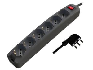V-TAC Multipresa con 6 Prese 10/16A 2P+T Bipasso/Schuko 45° e Interruttore Generale Luminoso e Cavo 1,5m Spina 16A 2P+T Colore Nero