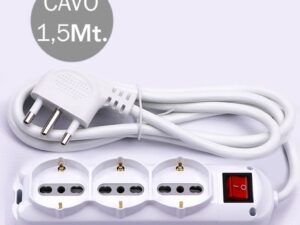 V-TAC Multipresa con Cavo 1,5m 6 Prese Laterali 10/16A 2P+T Bipasso 3 Frontali 10/16A 2P+T Bipasso Schuko con Interruttore Spina 16A 2P+T